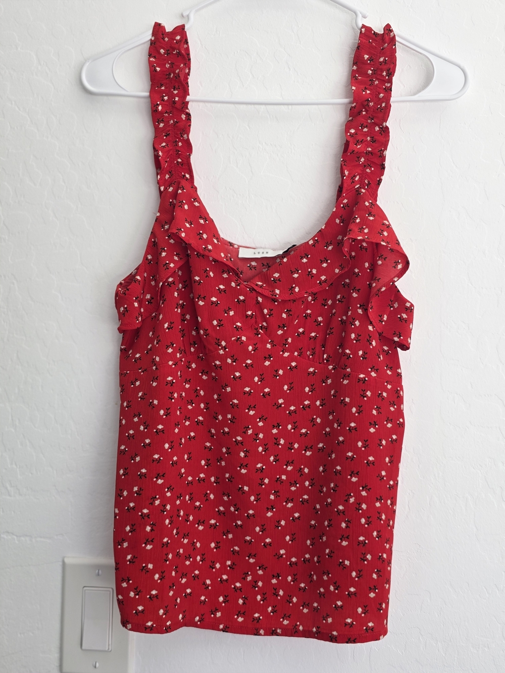 Lush Red Floral Ruffle Strap Tank Top